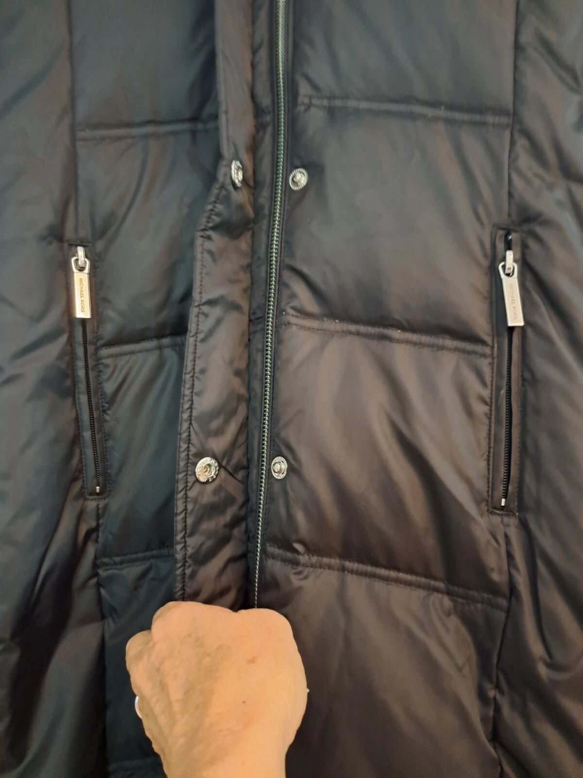 Piumino lungo Michael Kors donna MEDIUM nero nuovo con etichette giacca pelliccia sintetica cappuccio