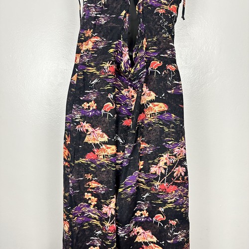 Free People Linen Beach Party Tie Shoulder Midi Dress Size 12 Tropical Printed - Picture 11 of 15