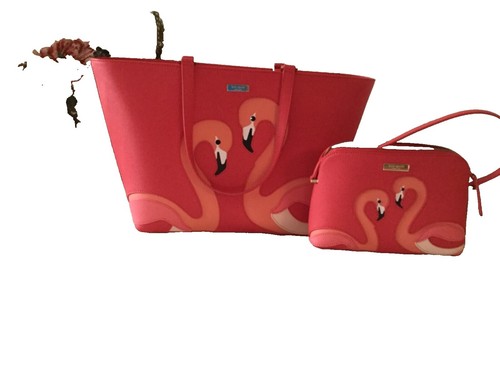 kate spade NEW YORK フラミンゴ ショルダーバッグ Kate Spade New York Flamingo Print Pink Red Tote Shoulder Bag Gold