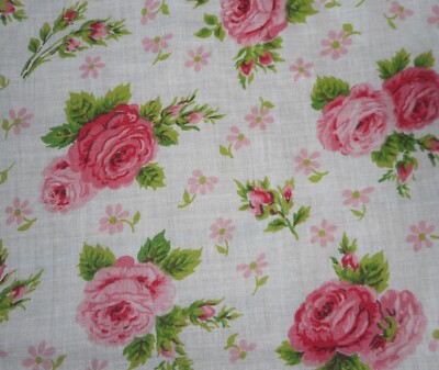 Vintage 1950 S Cottage Roses Cotton Fabric 1 Pink Green Ebay