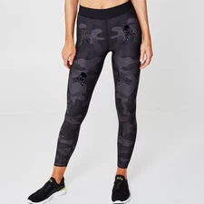 Ultracor Soul Cycle Leggings Black Grey Camo Skull Crossbones Star Print  SZ S
