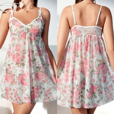 Women's Floral Print Cami Nightgown Sleepwear Bow Babydoll Sleeveless Dress Gift