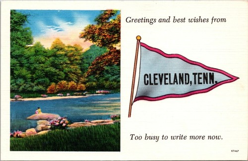 Greetings Cleveland TN River View Linen Asheville Publisher postcard GQ1