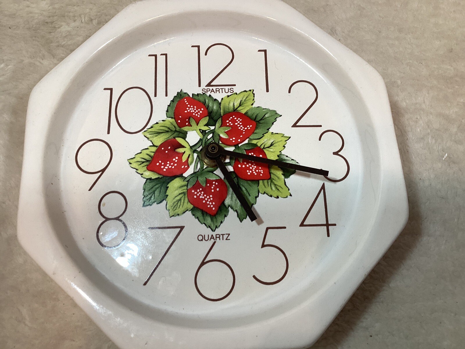 Vintage Strawberry Wall Clock Ceramic Spartus Octagon Quartz