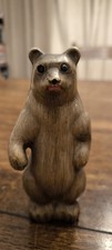 Vintage  Wood Bear Figurine Gem Eyes Hong Kong