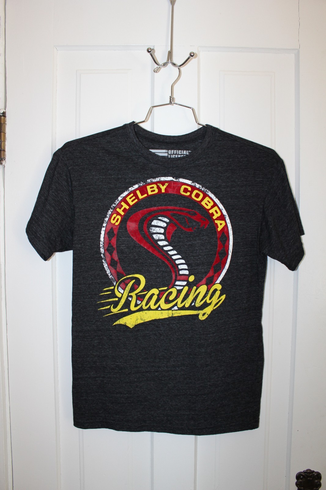 Shelby Cobra Racing T Shirt SMALL Heather Gray Felt Logo FORD