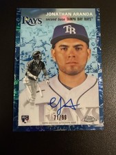 2023 Topps Chrome Platinum Jonathan Aranda Auto Toile Cream Blue /99 RC Rays