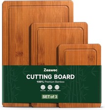 3-Piece Set Bamboo Cutting Board for Kitchen - Crack-Resistant Wood Chopping Boa
