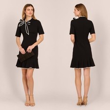 Adrianna Papell Womens Mock Neck Dress 10 Black Bowtie Crepe Corporate Goth