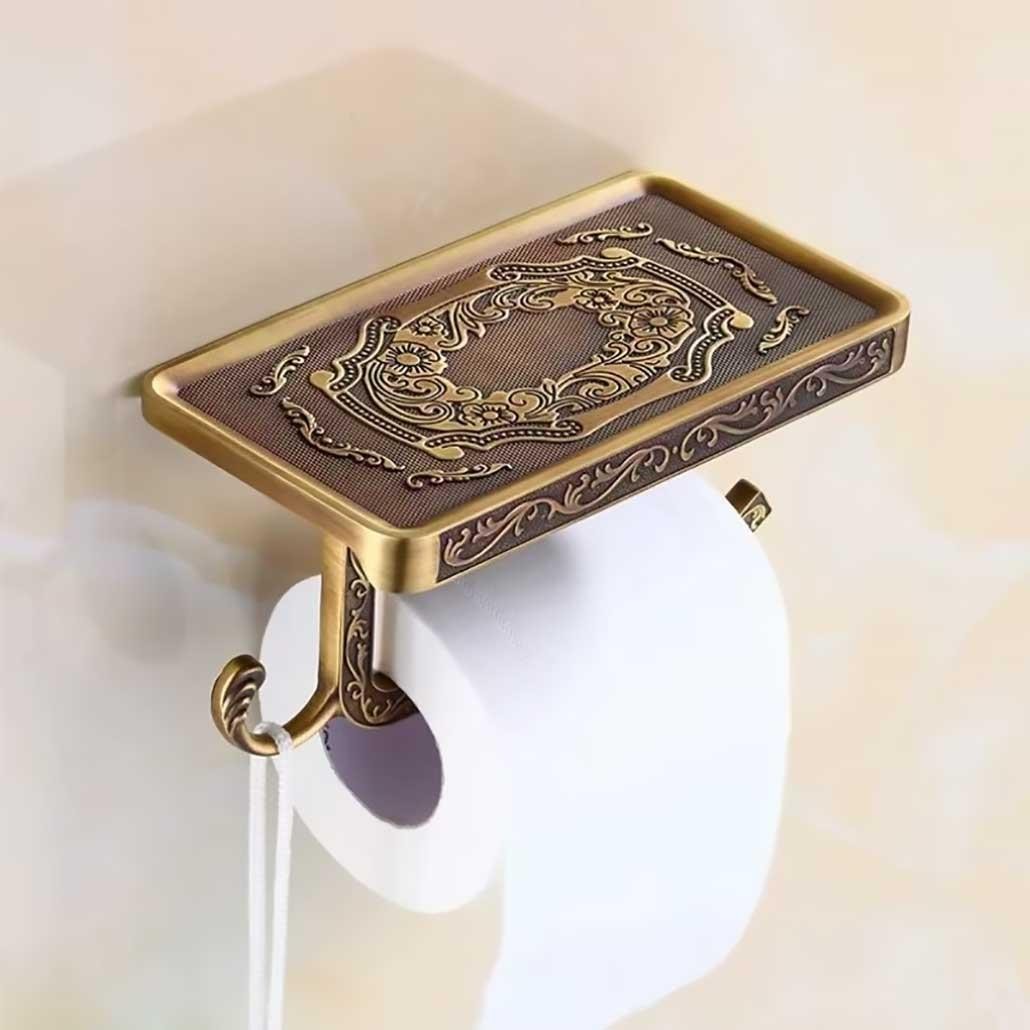 Toilet Roll Holder Phone Shelf Wall Mounted Antique Brass