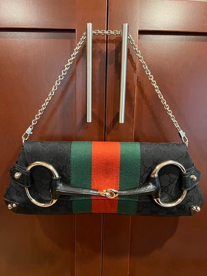 NEW* Vintage GUCCI Ltd Ed Black GG Monogram Clutch Gold Horsebit Tom Ford 1955