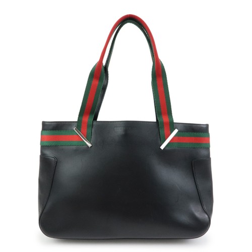 GUCCI Sherry Leather Tote Bag Shoulder Bag Hand Bag Black 73983 Auth Used F/S