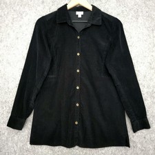 J Jill Shirt Dress Womens XS Black Corduroy Button Front Tunic Long Sleeve