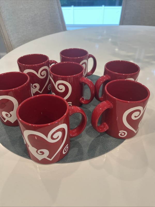 Waechtersbach Mug Set Of 7 Red White Hearts Germany