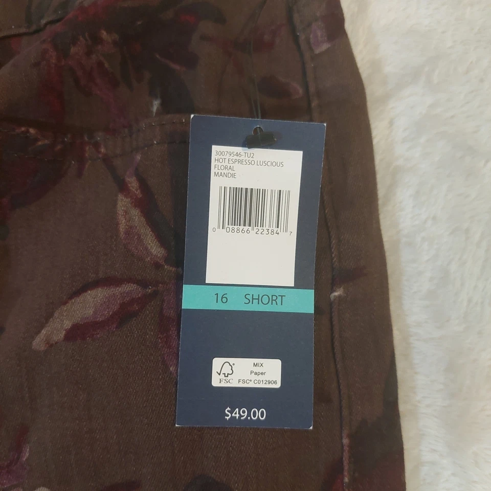 Pantalones de mezclilla para mujer Bandolino Mandie pierna recta estampado floral talla 16 cortos NUEVO Foto 4 de 4