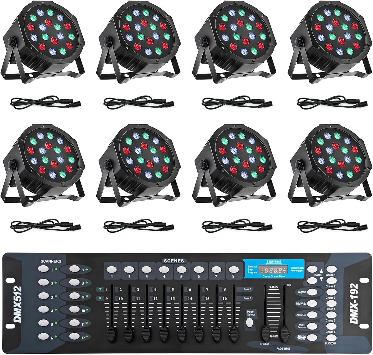 Stage Lights with Sound Activated & DMX Control, 8 Pack 18x3 W LED