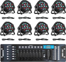 Stage Lights with Sound Activated  DMX Control, 8 Pack 18x3 W LED Par Lights