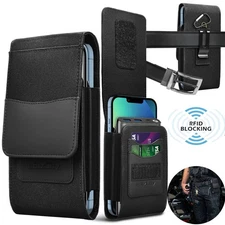 Dual Cell Phone Holster Pouch Case Nylon Wallet Case Card Holder with Belt Clip