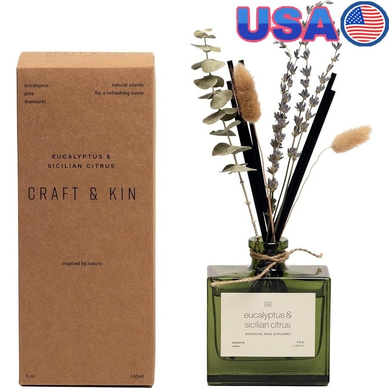 Eucalyptus Sicilian Citrus Reed Diffuser W/ Dried Flowers Home Office Gift New