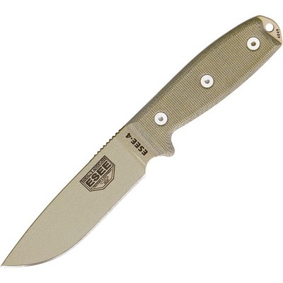 ESEE Model 4 Messer mit 1095HC Klinge, tan farbener Micartagriff, Scheide + Clip