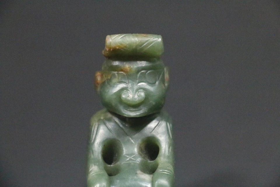 China old Shang Dy green jade Carved fortune god Figure statue pendant 商代青玉神人挂件 - Image 2 of 4