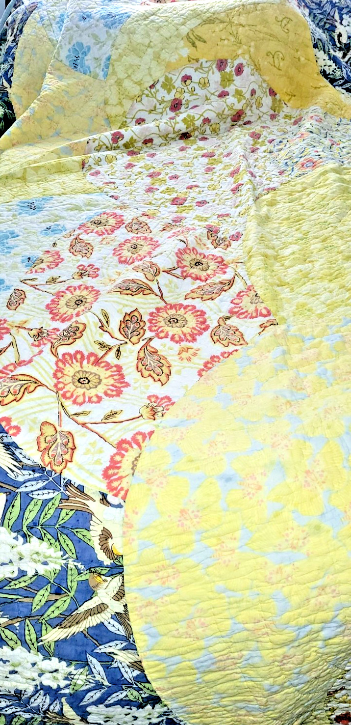 3 PCs POTTERY BARN Cal King Patchwork Quilt Bedspread & 2 Sham Reversible 108x94