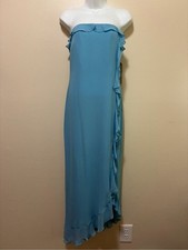 Lauren Ralph Lauren Strapless Ruffle Trim Maxi Dress Breakers Sea Blue size 6