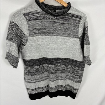Halogen Short Sleeve Mock Neck Grey Black Knit Sweater Size Large