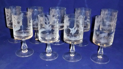 9er Set Rowland Ward Weingläser ~ British Game ~ Top
