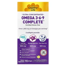 Ultra Concentrated Omega 3-6-9 Complete, Natural Lemon, 90 Softgels