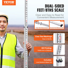 VEVOR Aluminum Grade Rod, 14-Feet/8ths 4 Sections Telescopic Measuring Rod, Doub