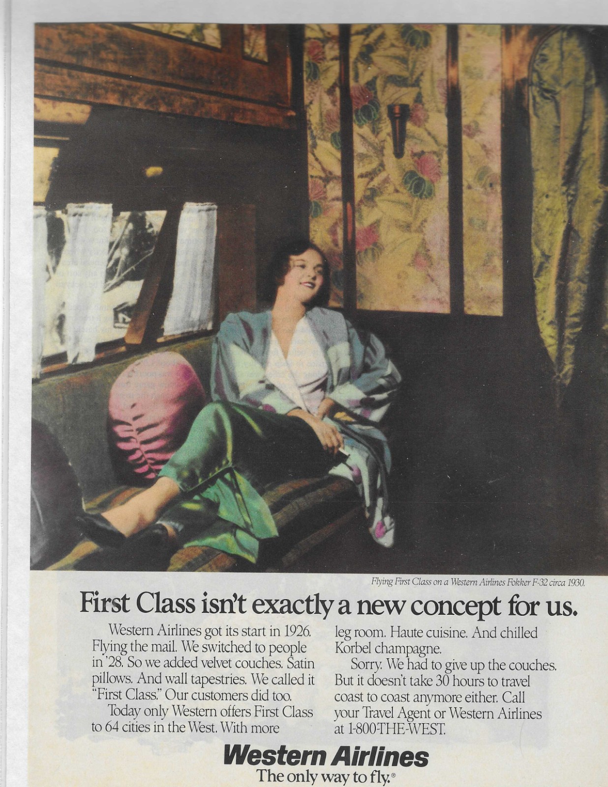 Flying First Class On Western Airlines Fokker F-32 Original Print Ad