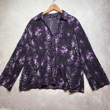 Apt 9 Top Plus 3X Purple Black Floral Lace Print Button Front Long Sleeve