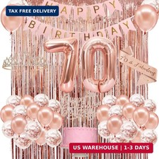 70th Birthday Decorations for Women, Rose Gold 70th Birthday Party Set with Crow