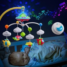 Baby Musical Crib Mobile with Hanging Rotating Toys, Remote Control, Lights P...