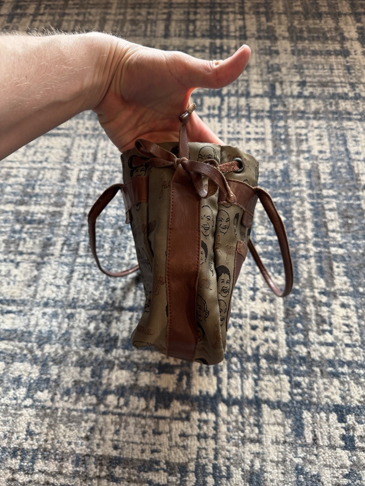 Vintage Jack Gomme Paris “Faces” Nylon & Leather Top Handle Purse Made In France