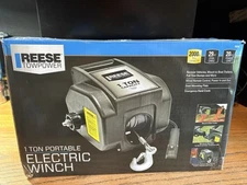 REESE 1 TON PORTABLE ELECTRIC WINCH 29FT STEEL CABLE PRE-OWNED BUT NEVER USED