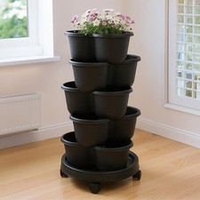 5 Tier Vertical Planter Tower + Saucer Strawberry Herb Flower Garden Pot Stand