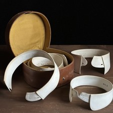 Antique Leather Collar Box with Six Collars, Snap Button Closure