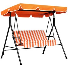 3 Seater Garden Swing Chair, Outdoor Swing Chair with Adjustable Canopy Orange