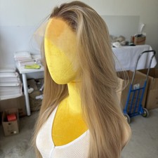 Lace Frontal Wig Ombre Blonde Long Straight Heat Resistant Synthetic Hair