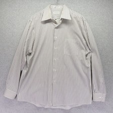 Van Heusen Shirt Mens Large 16-16.5 34/35 Button Up White Striped Long Sleeve