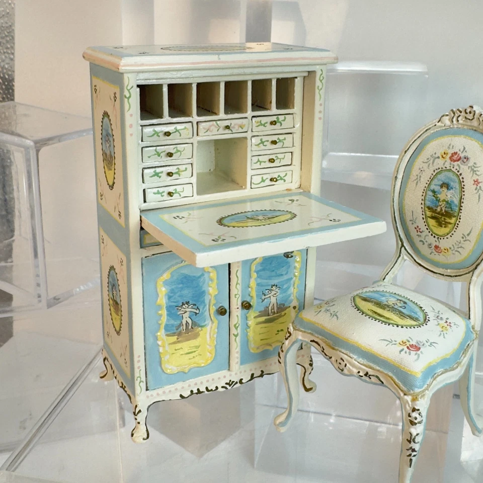 2 peças casa de bonecas miniatura mesa pintada à mão + cadeira Bespaq escala 1:12 YN12 - Imagem 4 de 4