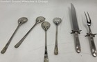 VTG Set of 4 Ornate Shell Silver-Plated Serving Utensils W/ Oneida Carving Set — photo 2