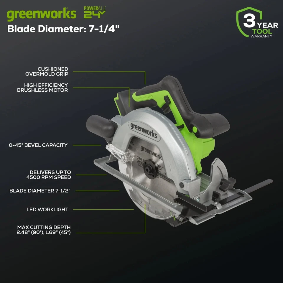 Serra circular a bateria sem fio 24V 7-1/4" (somente ferramenta) - Imagem 2 de 4