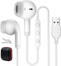 USB Earbuds for Pc,Headphones with Microphone for Computer,White