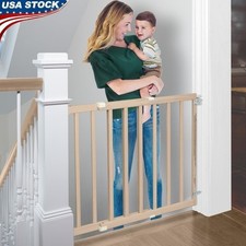 30in Baby Safety Gate High Extra Wide Wood Stairway Swing Gate Secure Latch New