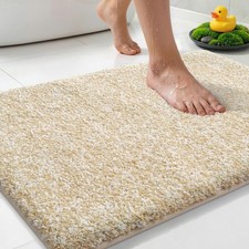 Cushioned AntiFatigue Bathroom Rug Non Slip Washable 24x17 Inch Beige White