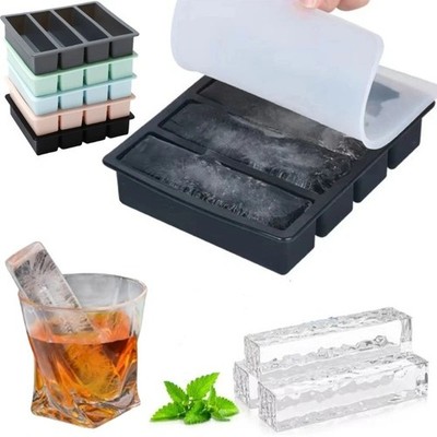 4 Grid Giant Silicone Ice Cubes Long Strip Square Whiskey Ice Tray Mold Non-Toxi