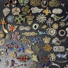 Huge Lot 65 AS IS Antique Vintage RHINESTONE BROOCH Pins Harvest Repair Craft